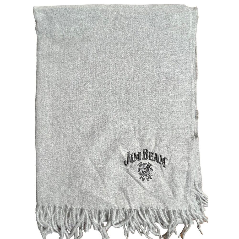 Jim Beam Embroidered Blanket Scarf Gray‎ Large Winter New 72”x28”